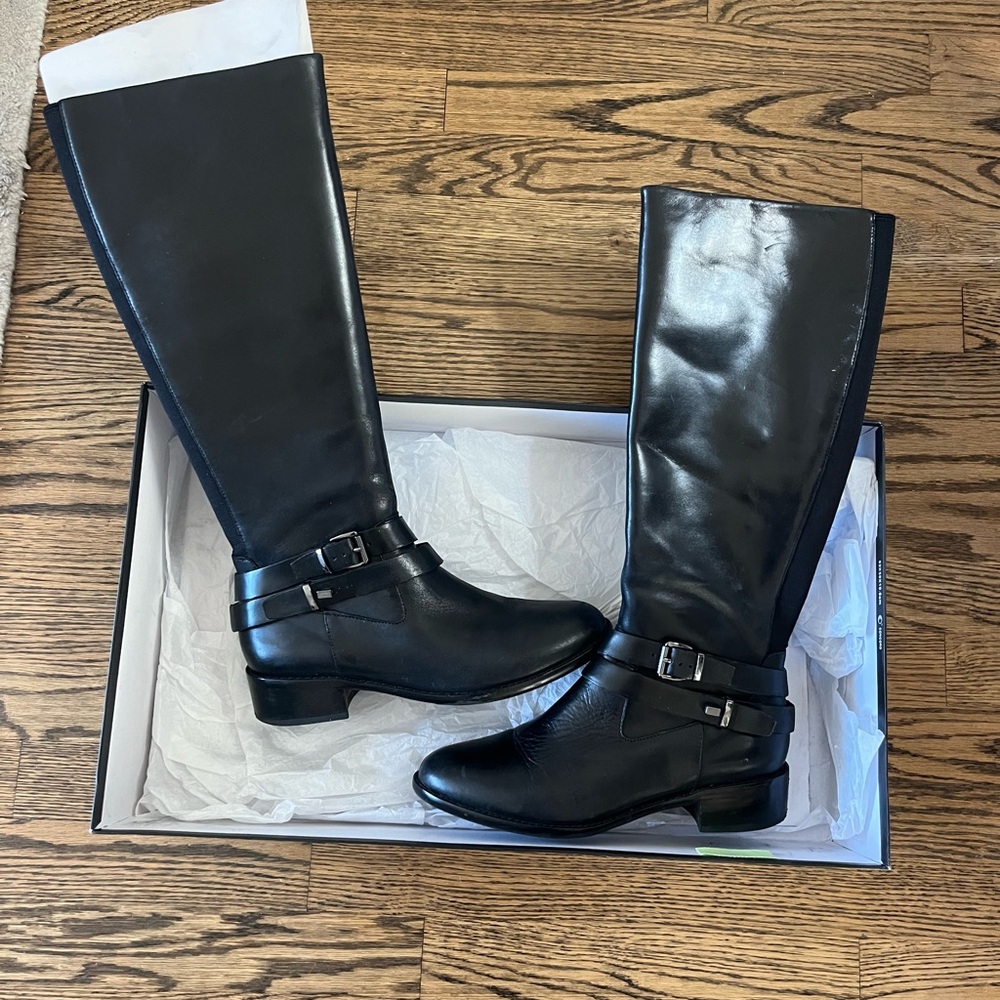 Black French Connection Knee-High Boots with Buckle